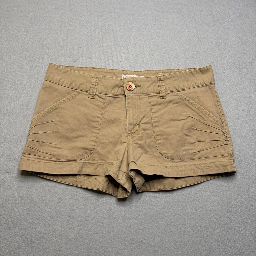OP Women Khaki Shorts Size 9 Beige Low Rise Y2K Casual Mini Shorts Sz 30